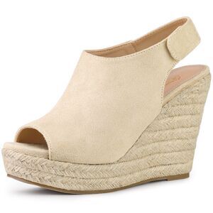 Platform Heels Espadrille Wedges Sandals Beige